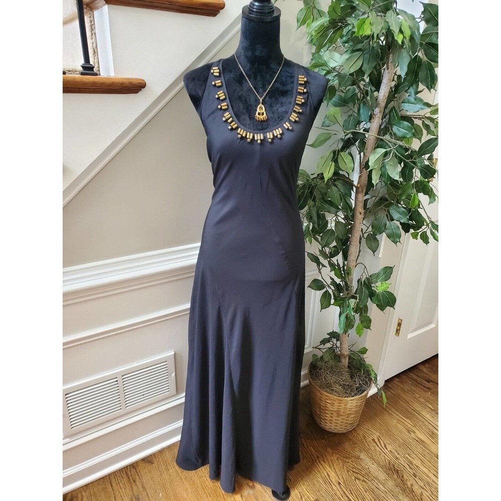 Moda International Women Black Polyester Scoop Neck Sleeveless Long Maxi Dress S